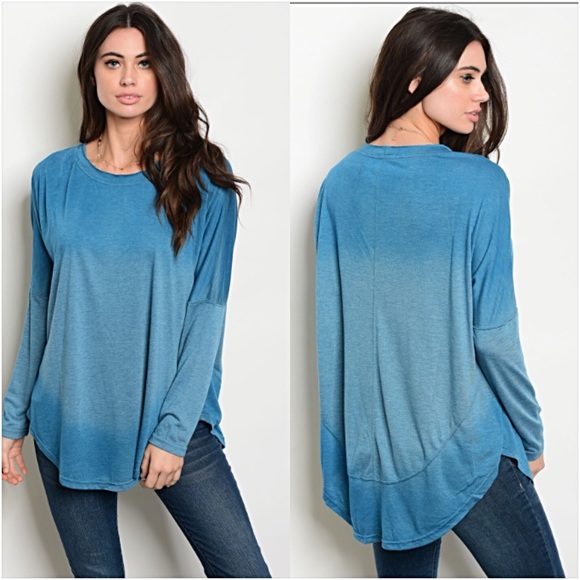 Slouchy Flowy Ombré Teal TunicTop SM - Picture 4 of 6